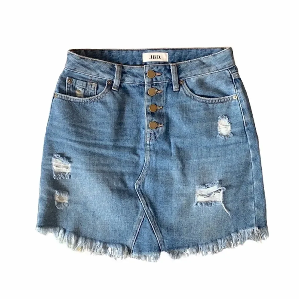JBD. Distressed High-Rise Denim Skirt - Picture 1 of 4